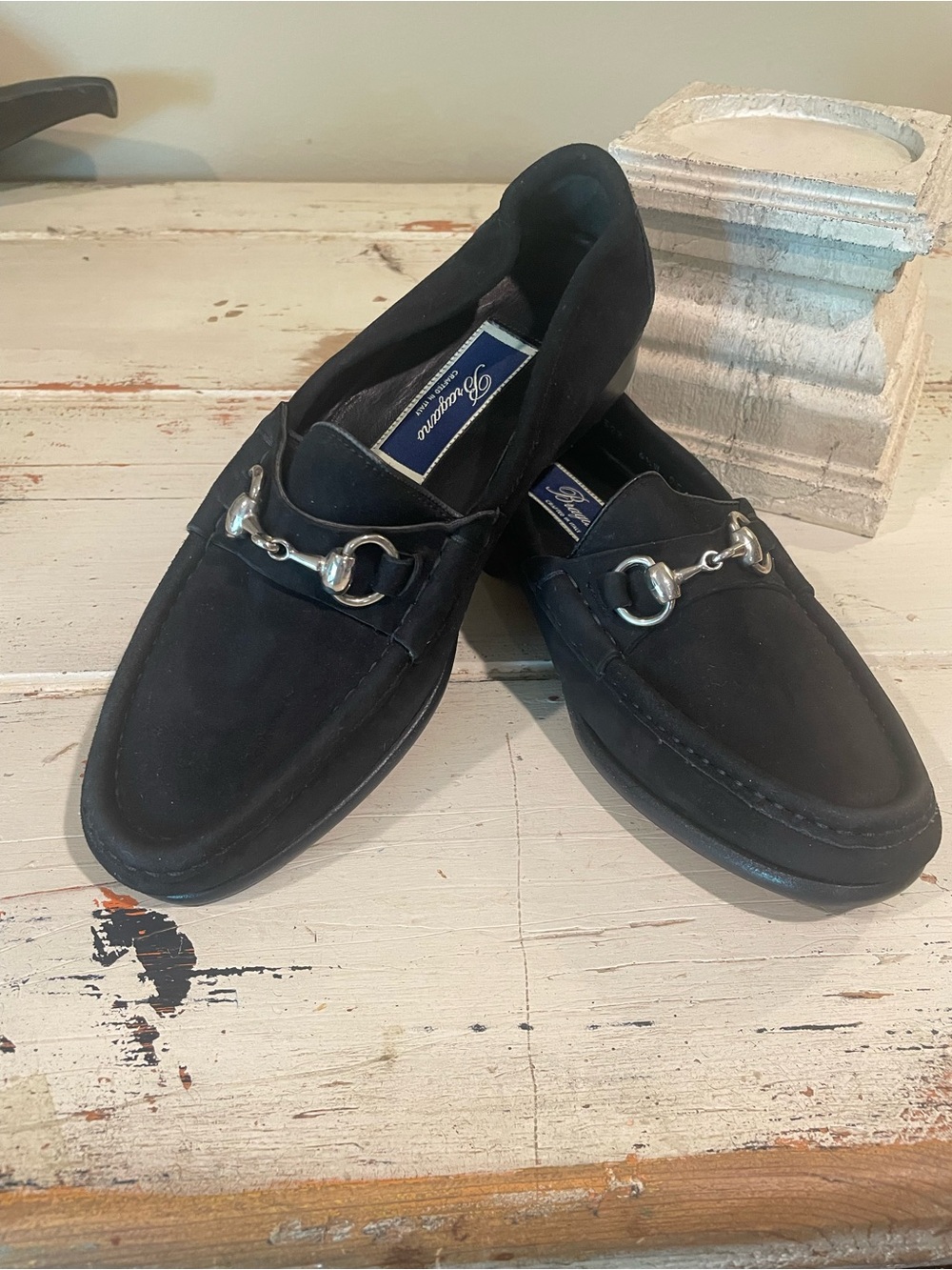 Bragamo Black suede unisex horsebit slip on Loafers